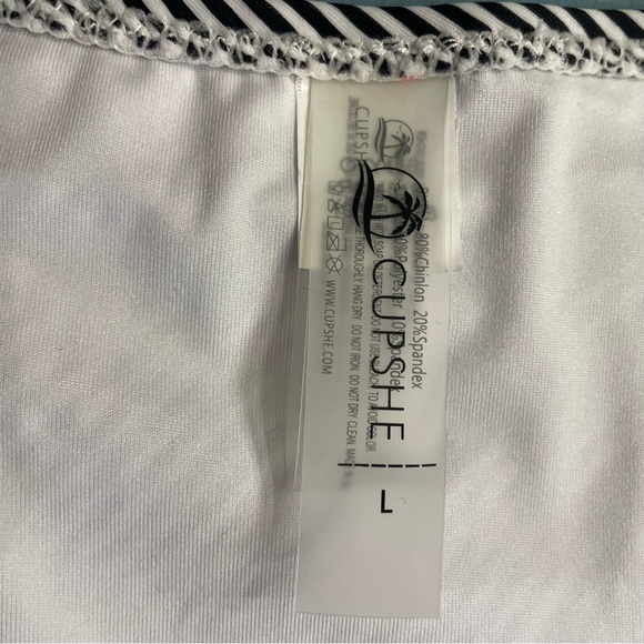 Cupshe High Waisted Shirred Bikini Bottom Black/White - Large L - Picture 3 of 4